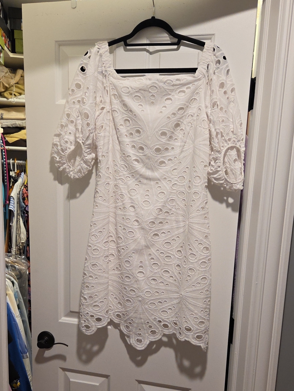 Trina Turk White Eyelet Square-Neck Midi Dress